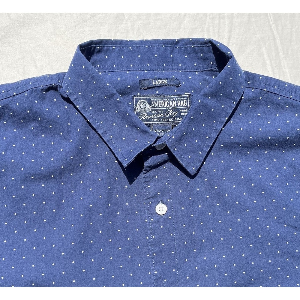 American Rag Navy Blue Men's L Button Up Collared Shirt Long Sleeve Dress Shirt